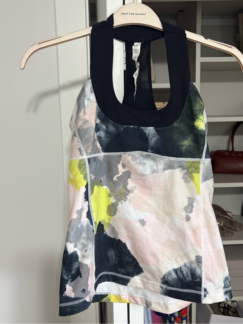 lululemon athletica vintage Black Neon Yellow Pink Tie-Dye Halter Tank Top